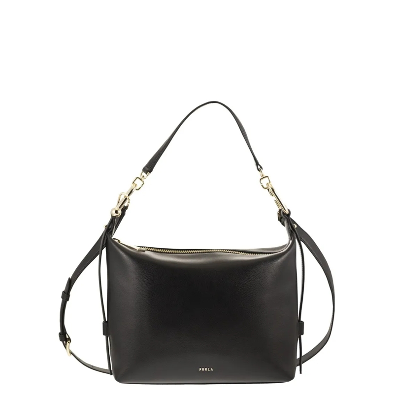 Furla Schultertasche Geometric Leather Hobo Bag With Arcosfera Hardware Black