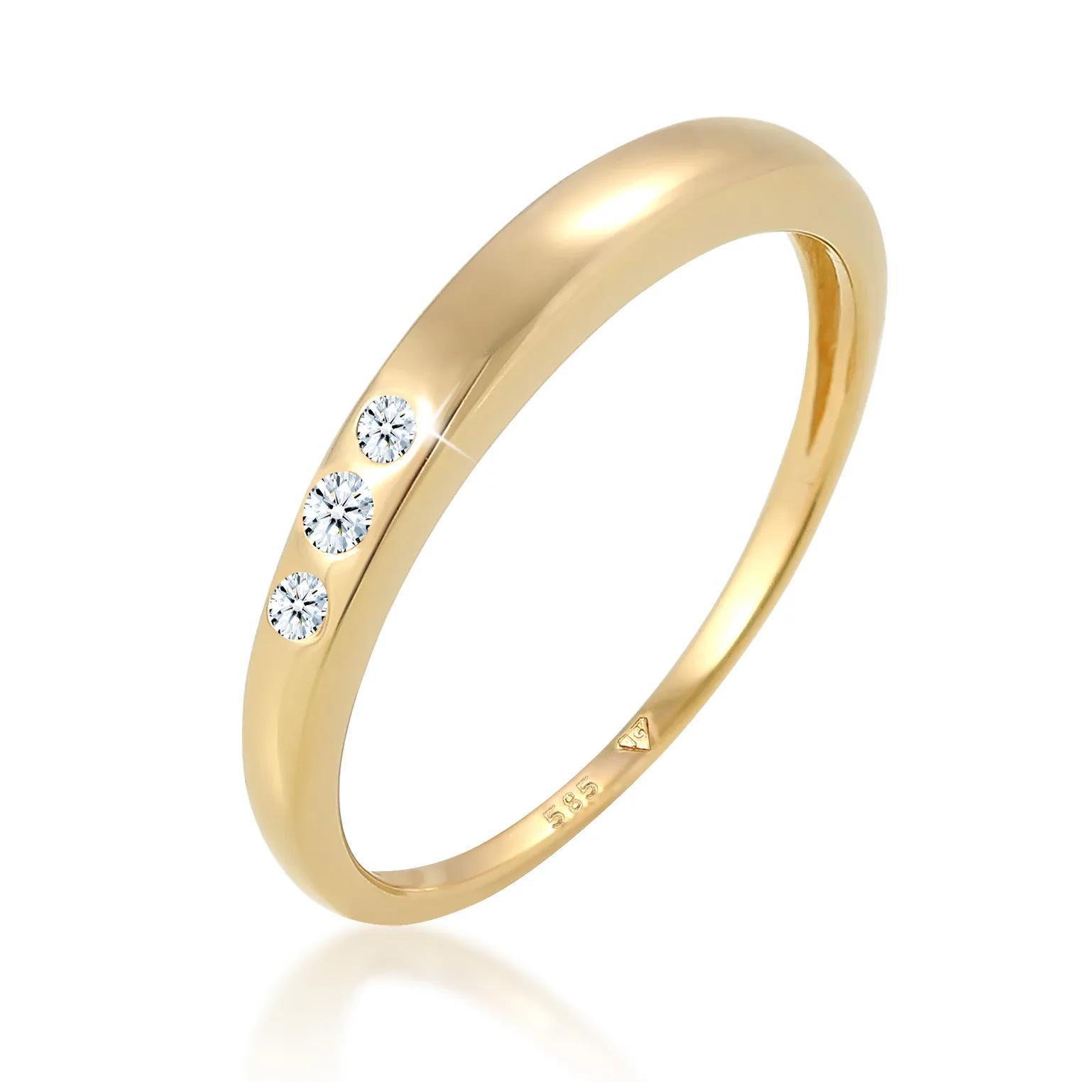 Elli Ringe - Ring Verlobung Trio Diamant (0.06 ct.) 585 Gelbgol - Gr. 52 MM - in Gold - für Damen