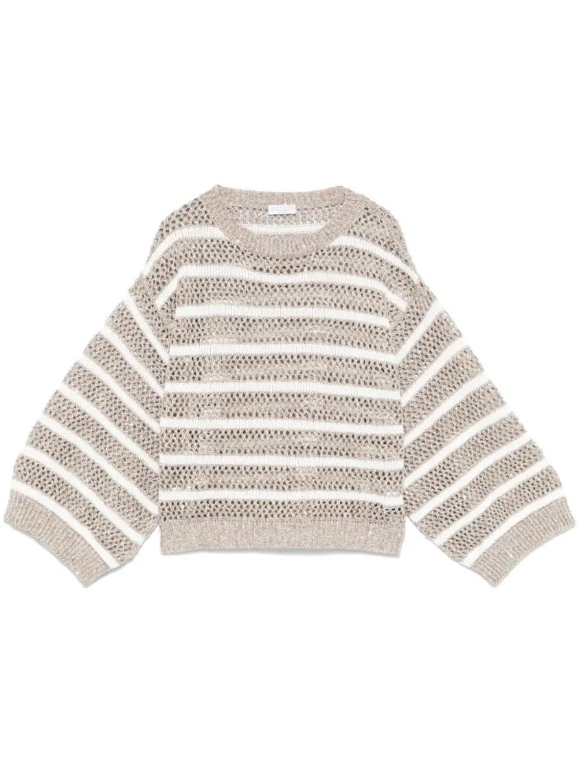 Thumbnail - Brunello Cucinelli - Drop Shoulder Sweater With Sequin Embellishments - Größe S - beige