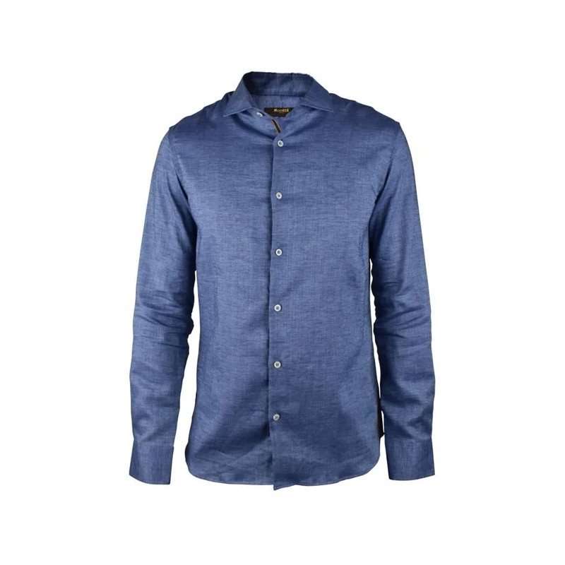 Moorer Overhemd Dark Blue Linen Slim-Fit Shirt Blue