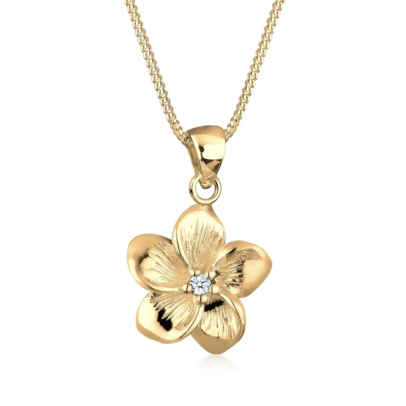 Elli Mittellange Halskette Halskette Frangipani Blüte Diamant (0.03 ct) 925 S gold(Image 12)
