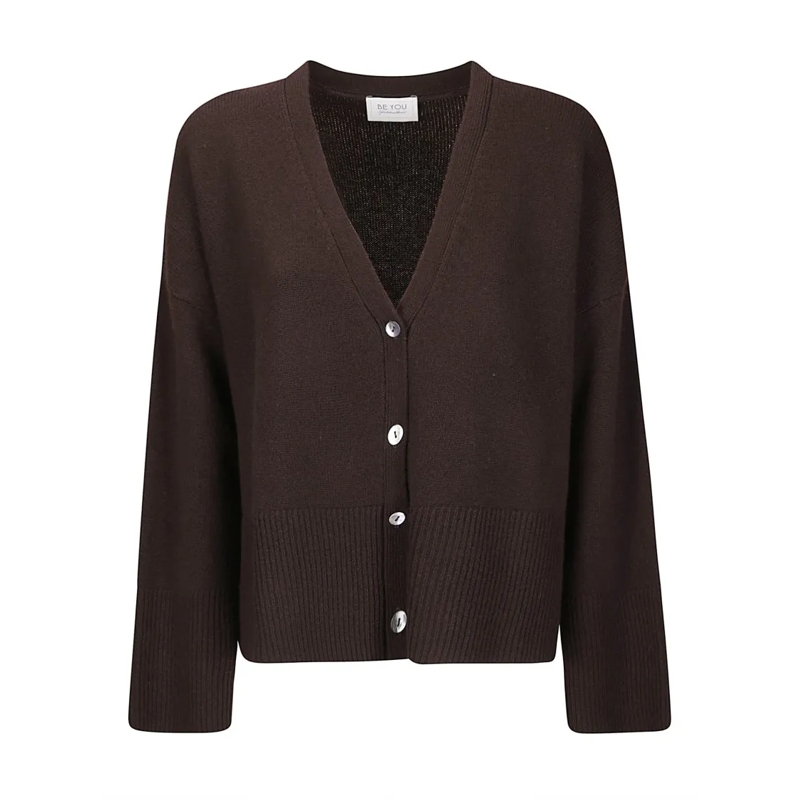 Be You Cardigan Short Cashmere Cardigan With Front Buttons And V-N Brown