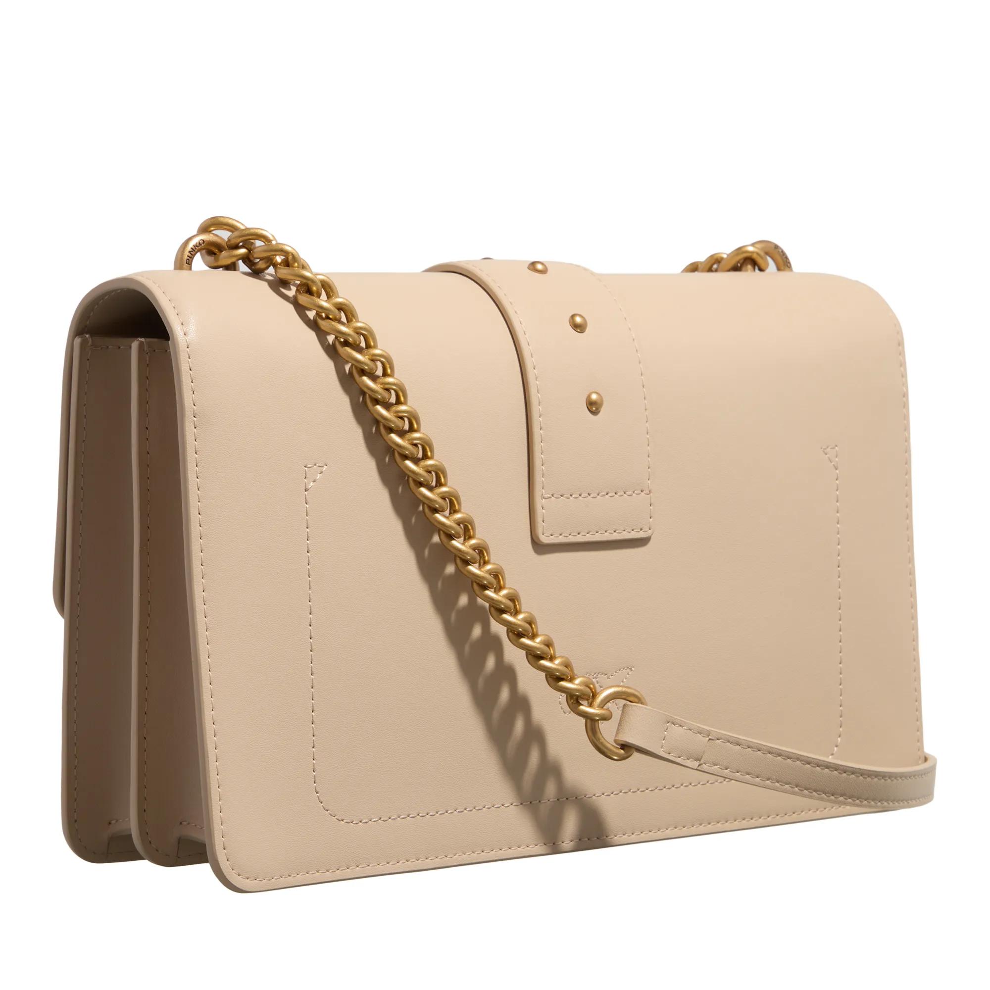 Pinko Love Birds Leren Tas met Diamanten Gesp Beige Dames