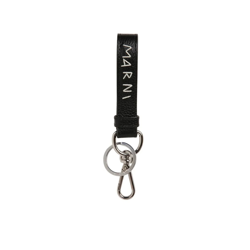Marni  Engraved Signature Leather Keychain Black