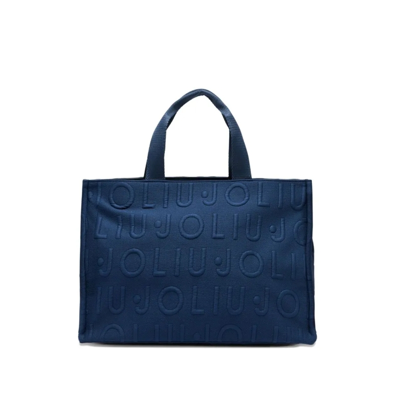 LIU JO Tote Textured Blue Handbag With Embossed Pattern Black