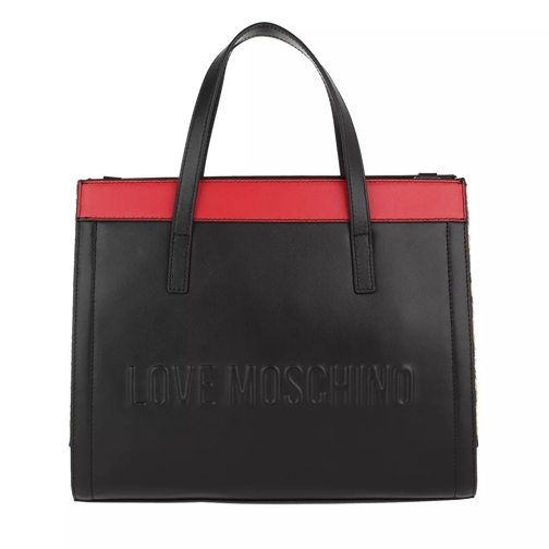 Love Moschino Leopard Handle Bag Nero/Rosso Rymlig shoppingväska
