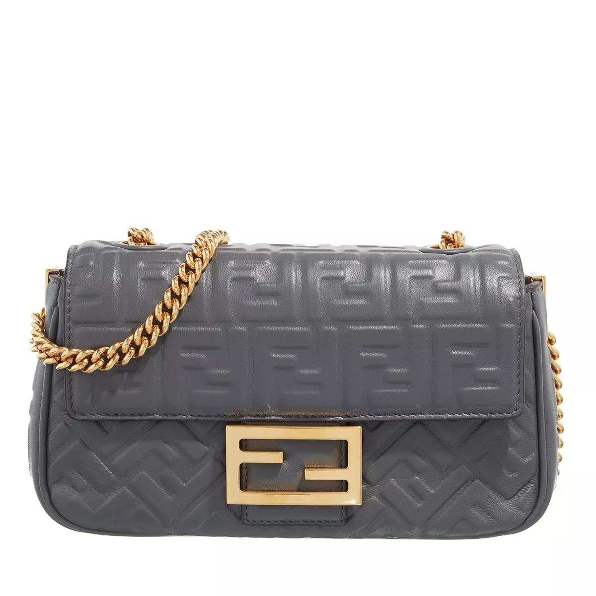 Fendi Baguette Chain Midi Nappa Shoulder Bag FF Anthracite