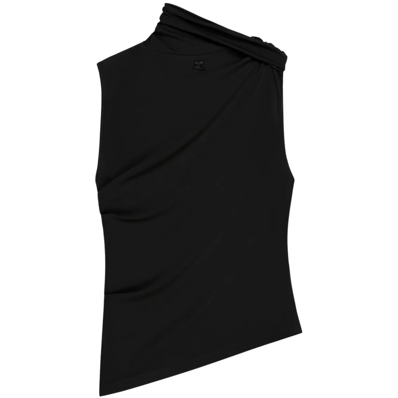 Courrèges Blouse Sleeveless Asymmetric Neck Top Black