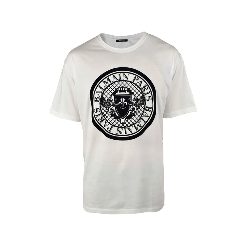 Balmain T-Shirt Cotton T-Shirt With Flocked Logo Detailing White