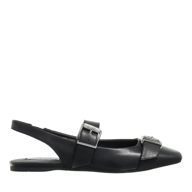 Karl Lagerfeld Ballerinas Konnie Double Buckle Sling Black Lthr
