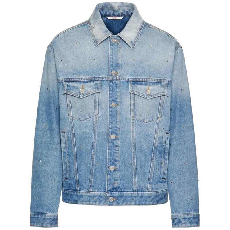 Valentino Garavani Spijkerjasje Rockstud Spike Studs Denim Jacket Blue