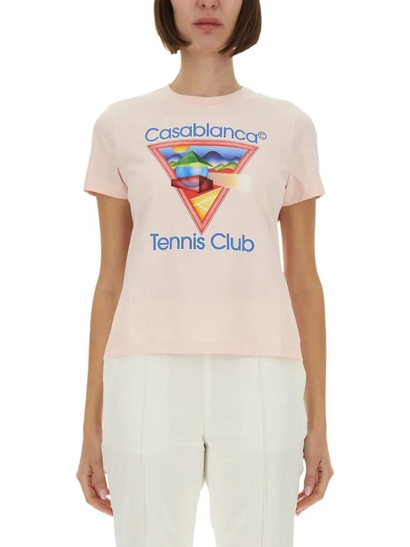 Thumbnail - Casablanca - Graphic Print Fitted T-Shirt With Crew Neckline - Größe M - pink
