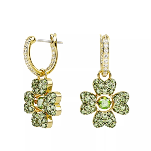 Swarovski Idyllia drop earrings, Clover, Gold-tone plated Green Orecchino a goccia