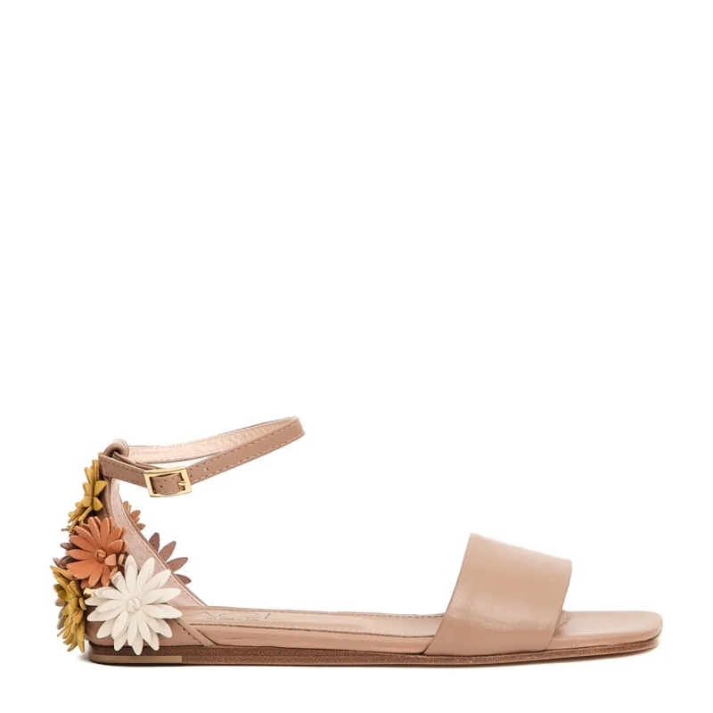 Agl Sandalen Low Leather Sandals With Floral Appliqués Neutrals