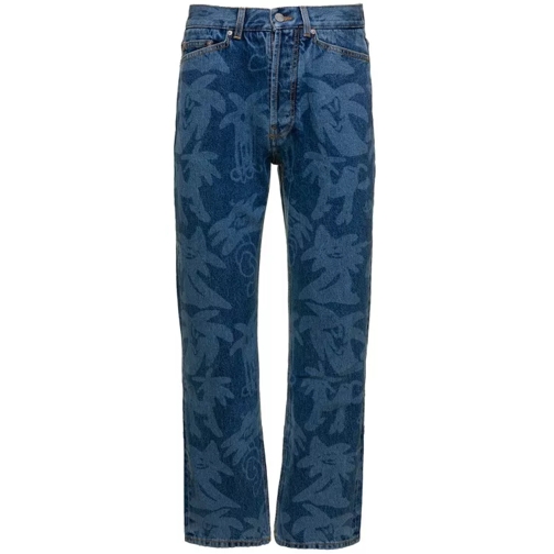 Palm Angels Blue 'Palmity' Jeans With All-Over Print In Cotton Blue Jeans