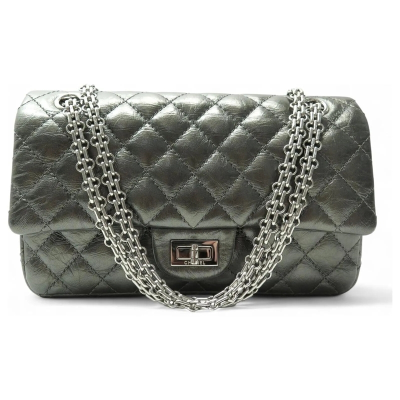 Chanel Tote CHANEL 2.55 MEDIUM QUILTED LEDER SILBERNE SCHULTER silber