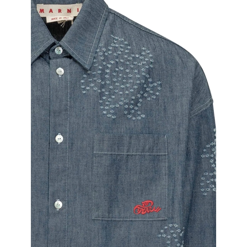 Marni Haut décontracté Camicia Denim con Ricami e Tasca Applicata blau(Image 4)