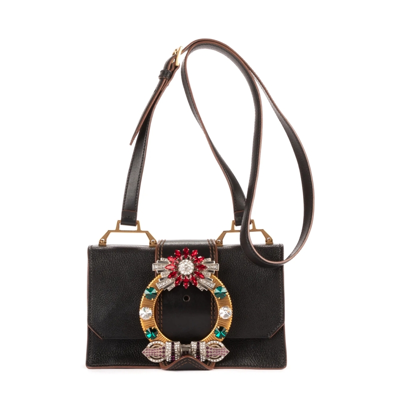 Miu Miu Crossbody Bag Madras Lady Buckle Flap schwarz