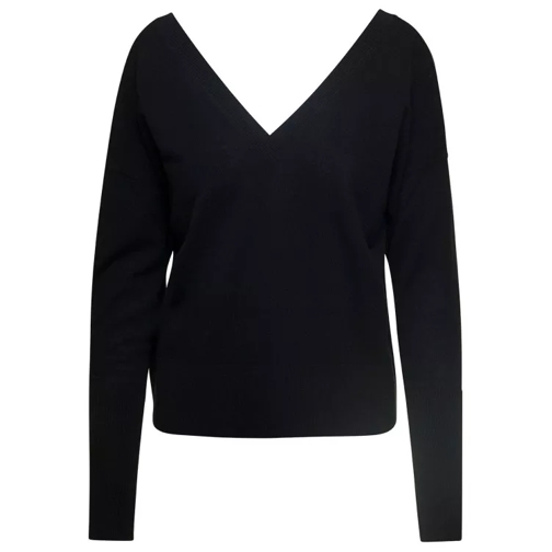 Federica Tosi Black V Neck Sweater In Wool And Cashmere Black 