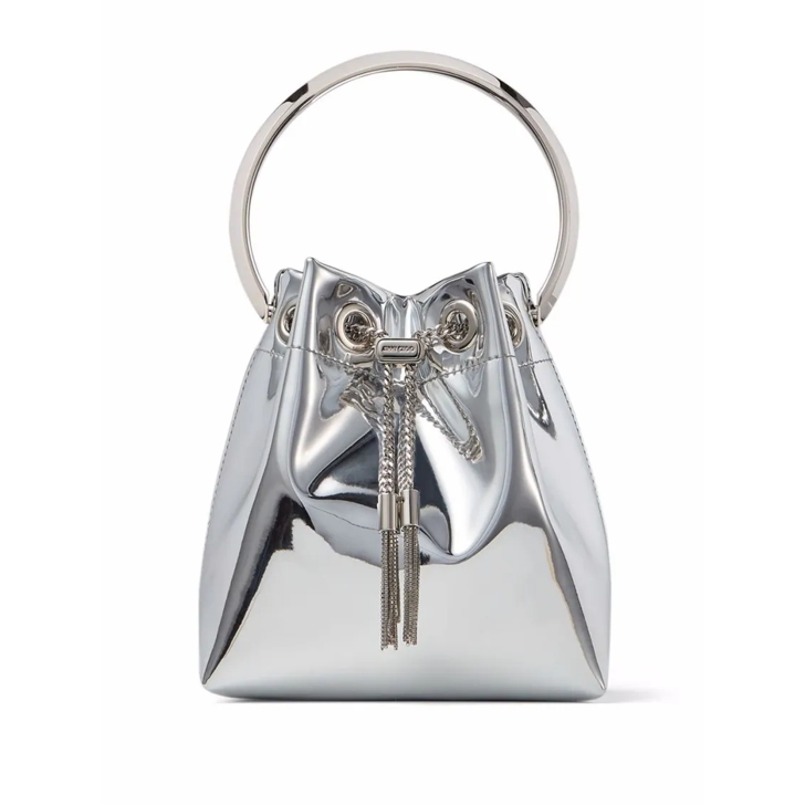 Jimmy Choo Silver Drawstring Bag With Circular Handle Silver