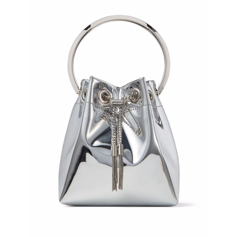 Jimmy Choo Sac reporter Silver Drawstring Bag With Circular Handle Silver