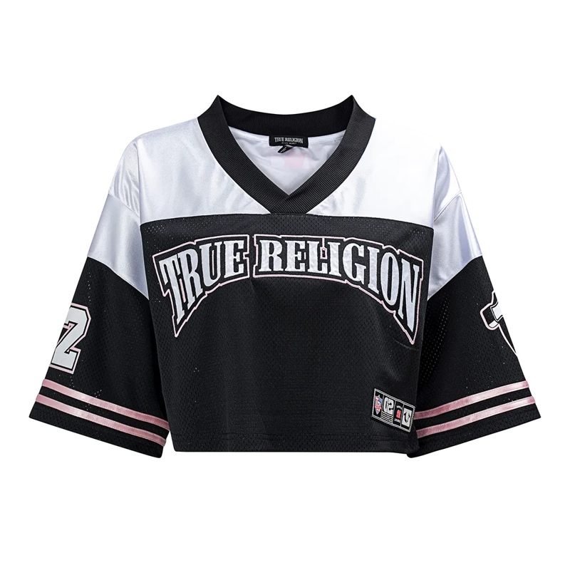True Religion T-Shirt - Mesh-Jersey-Shirt- Lockerer Schnitt- Verküzte  bunt