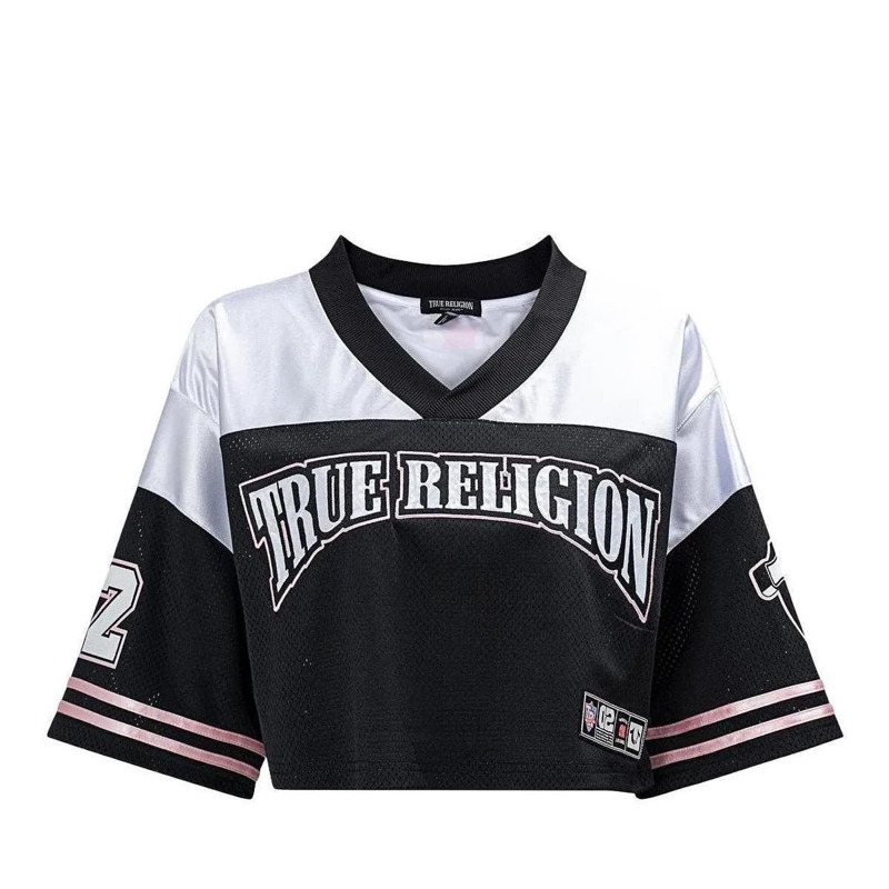 True Religion T-Shirt - Mesh-Jersey-Shirt- Lockerer Schnitt- Verküzte  bunt