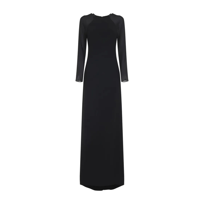 Alberta Ferretti  Floor-Length Black Dress With Sheer Sleeves Black