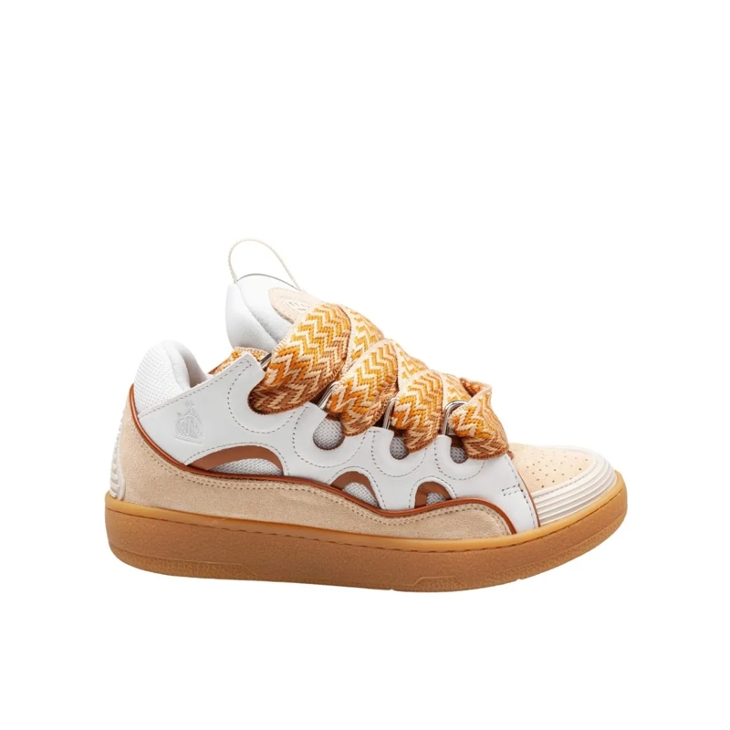 Lanvin Low-Top-Sneaker White/Honey Curb Leather And Fabric Sneakers White