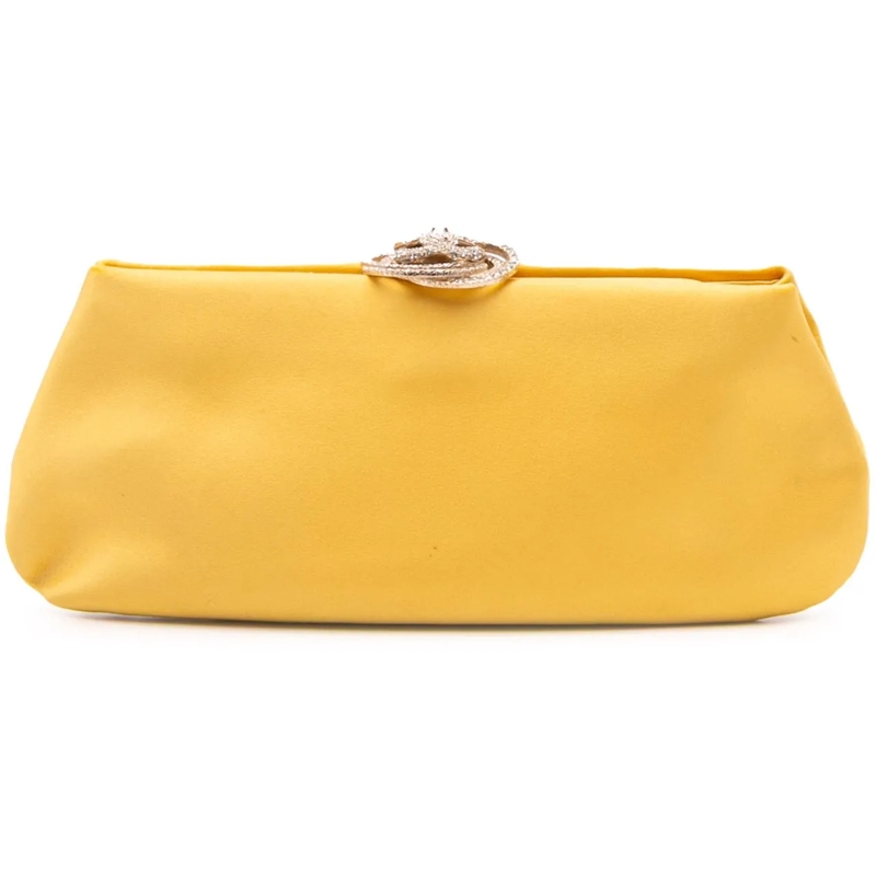 Chanel Pochette Satin Crystal Camellia Evening Frame Clutch gelb