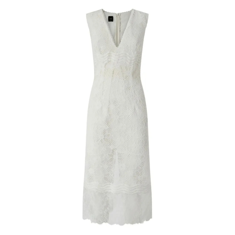 Pinko Midi-jurk Intricate Lace Midi Dress With V-Neckline White