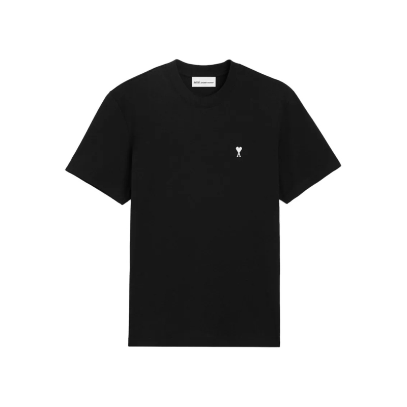 AMI Paris T-Shirt Embroidered Logo Black Crew Neck T-Shirt Black
