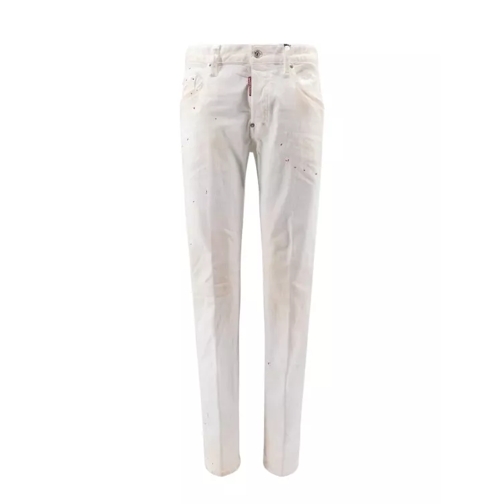 Dsquared2 Stretch Cotton Trouser With Paint Stains White Jeans