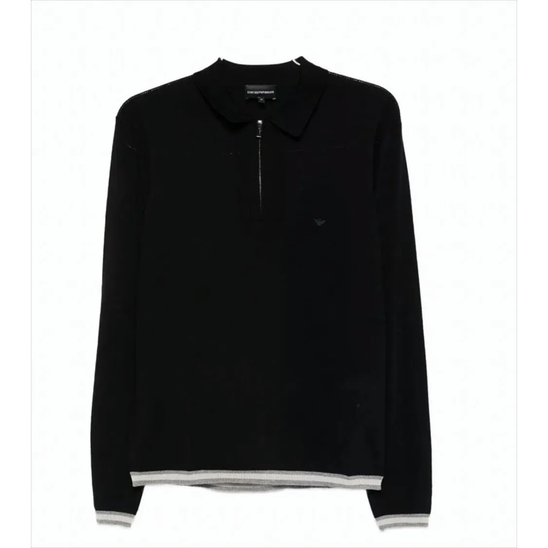 Emporio Armani Polo shirt Half-Zip Black Wool Polo Sweater Black