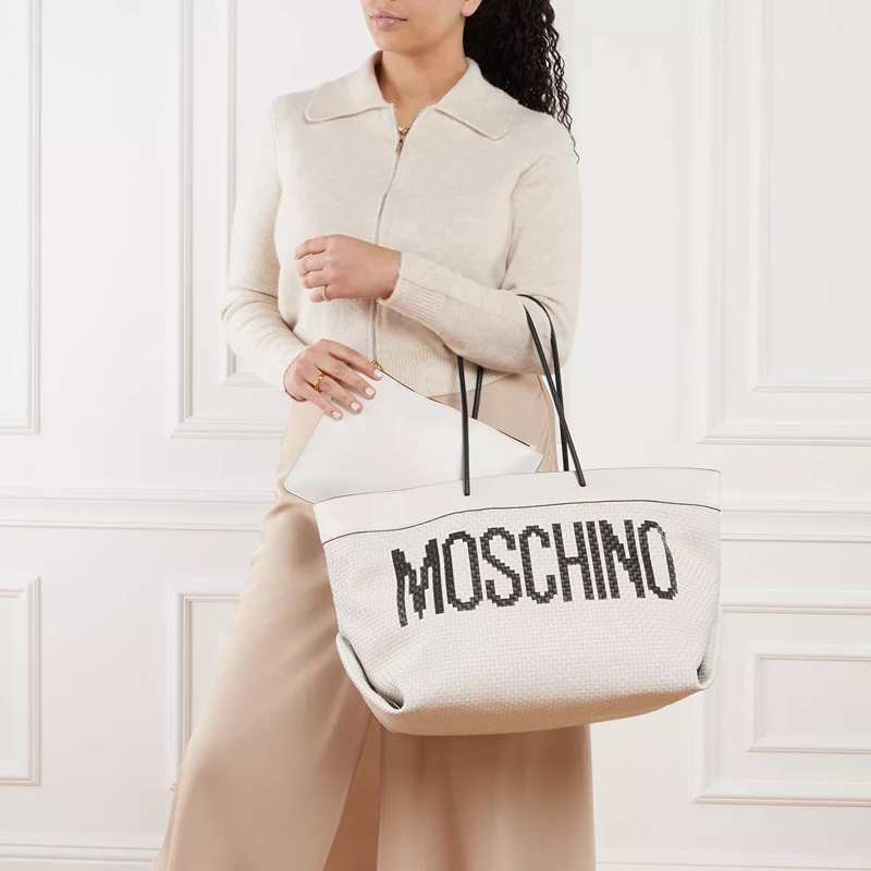 Moschino Shopper Black & White Shoulder Bag Fantasy Print White(Image 2)