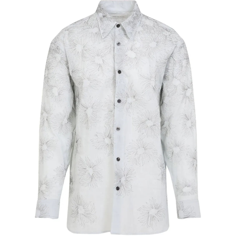 Dries Van Noten Hemd Floral Patterned Button-Up Shirt White