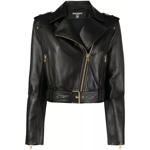Balmain Leather Jacket With Gold Zip Black 