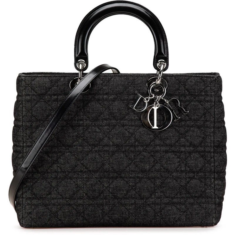 Christian Dior Schultertasche Large Denim Cannage Lady Dior schwarz