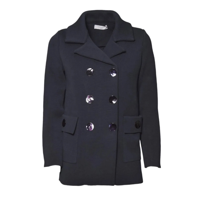 Charlott Manteau d'hiver Blue Knit Wool Short Coat Black