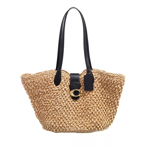 Coach Large Popcorn Texture Paper Straw Tote Natural Black Tote