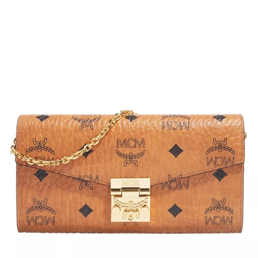 MCM Tracy Flap Wallet /Two-Fold Large Cognac Wallet On A Chain