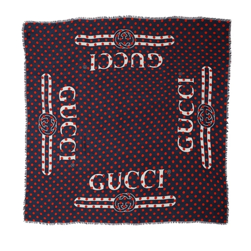 Gucci Vintage Logo Polka Dot Scarf Sapphire Dot Wollen Sjaal