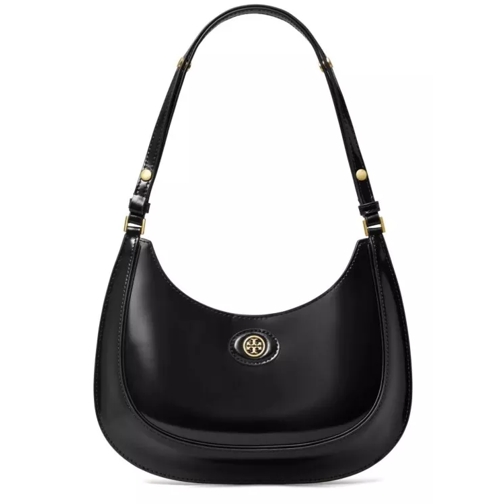 Tory Burch Robinson Spazzolato Convertible Crescent Bag Black Baguettetas