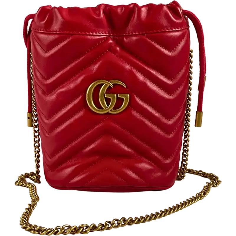 Gucci Mütze Gucci GG Marmont Leather Mini Bucket red / very go rot