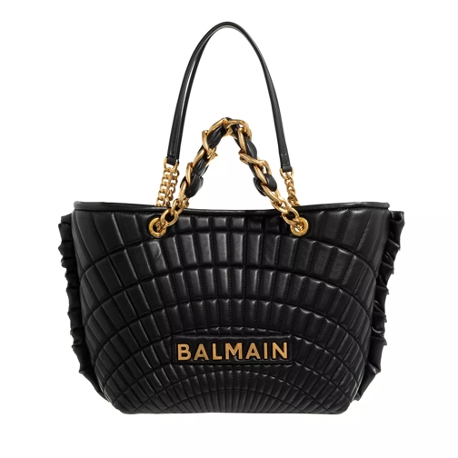 Balmain Soft Tote Bag Quilted Leather Black Rymlig shoppingväska