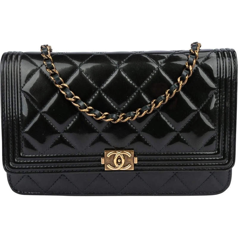 Chanel Tote Chanel Quilted Dark Green Patent Leather Boy Walle grün