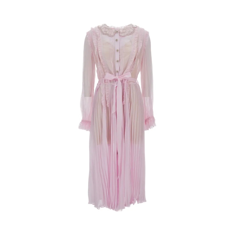 Self Portrait Midikleid Pleated Midi Dress Pink