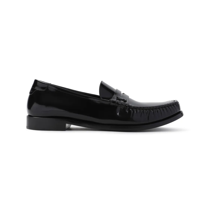 Saint Laurent Mocassin Black Calf Leather Loafers Black
