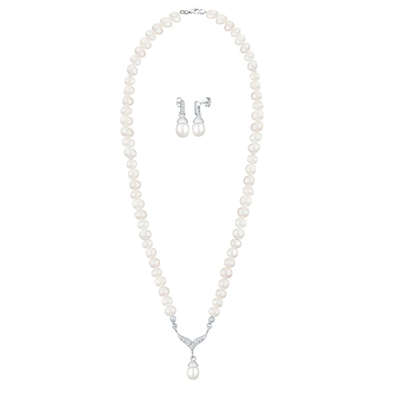 Elli Mittellange Halskette Schmuckset Perle 925 Silber, mit Kristallen von Sw weiss(Image 3)