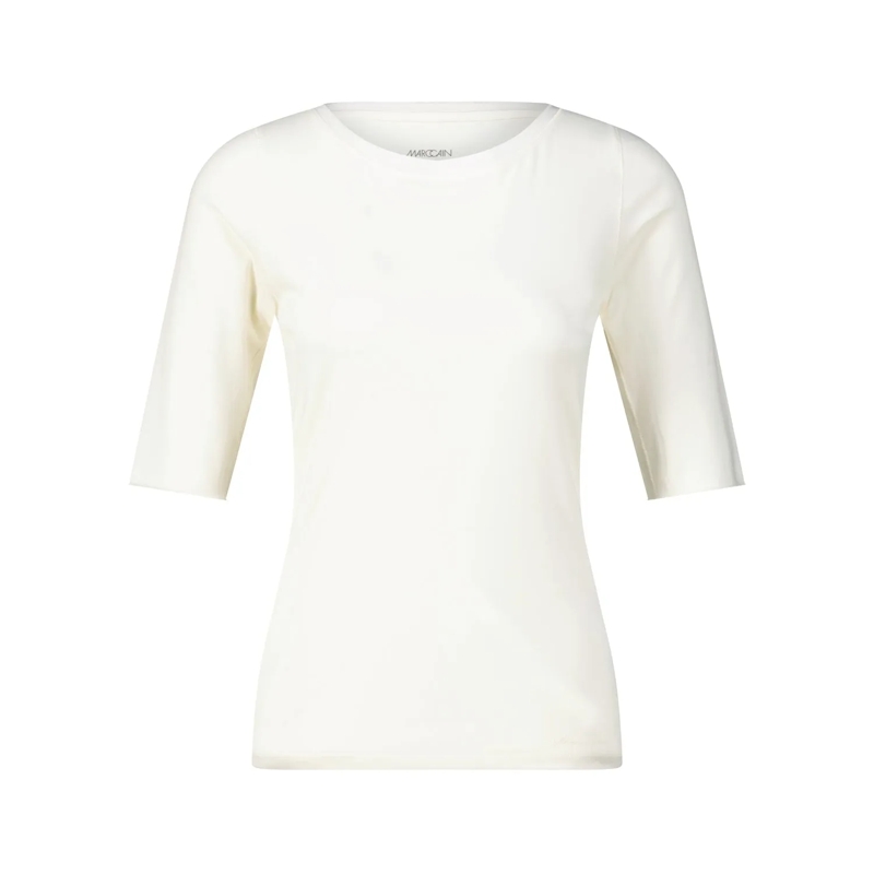 Marc Cain T-Shirt Langarmshirt mit doppeltem Stehkragen Creme